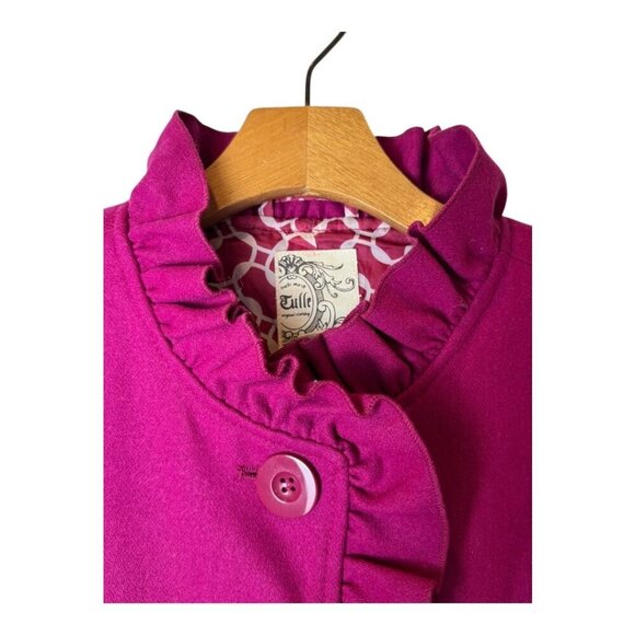 Tulle Anthropologie Coat‎ Women Small Pink Wool Ruffle Button Front Coat Preppy - Picture 6 of 12